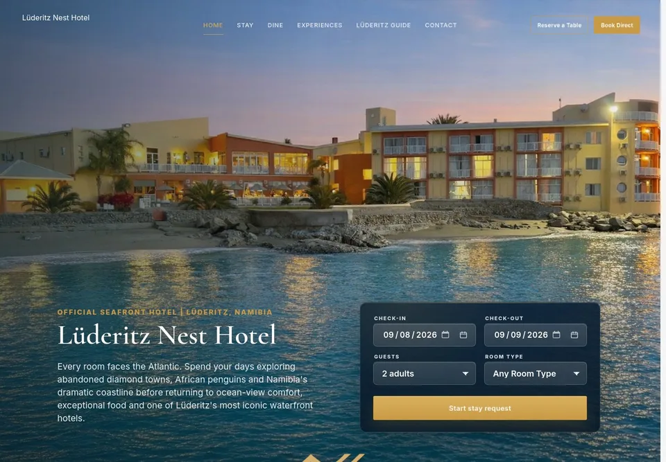 Lüderitz Nest Hotel website homepage